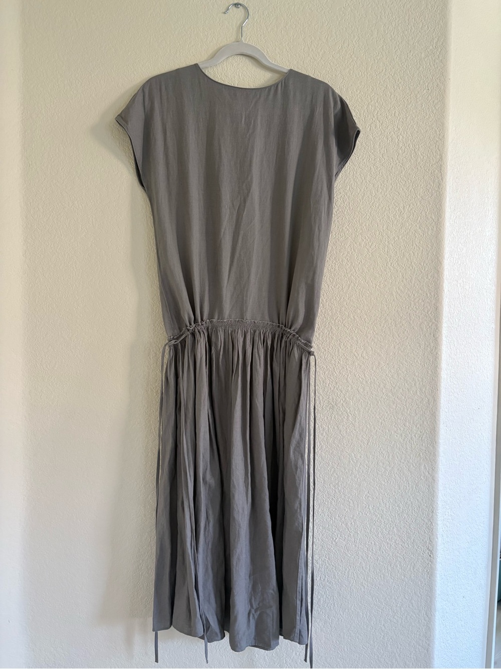 Zara Soft Gray Drawstring Midi Dress